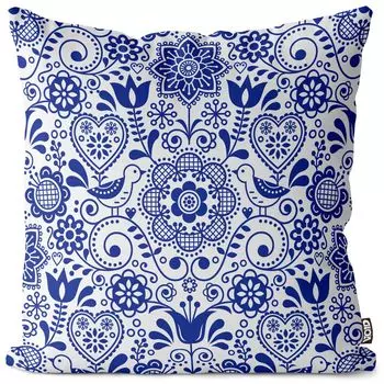 Чехол на подушку VOID с цветочным узором, сине-белый, чехол для подушки, полиэстер, водонепроницаемый, для улицы и дома, размер подушки: 80 x 80 см