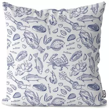 Чехол на подушку VOID с крабом и рыбой, полиэстер, водонепроницаемая подушка для улицы и дома. Размер: 80 x 80 см.