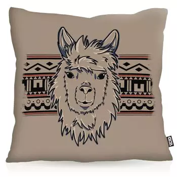 Чехол на подушку VOID с рисунком альпаки, чехол для подушки из полиэстера, водонепроницаемый, для улицы, для дома, aztek lama alpaca nerd hipster, размер подушки: 80 x 80 см, цвет подушки: коричневый