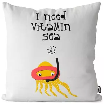 Чехол на подушку VOID с витамином и морским осьминогом, полиэстер, водонепроницаемая подушка для улицы и дома. Размер: 60 x 60 см.
