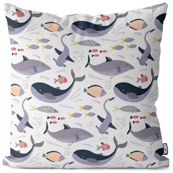 Чехол на подушку VOID Sharks Whales, полиэстер, водонепроницаемая подушка для улицы и дома. Размер: 80 x 80 см.