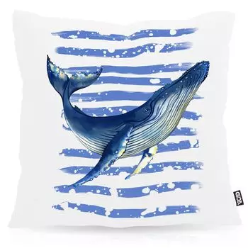 Чехол на подушку VOID «Синий кит», чехол для подушки, открытый, внутренний, морской, океанский дайвинг, размер подушки: 60 x 60 см