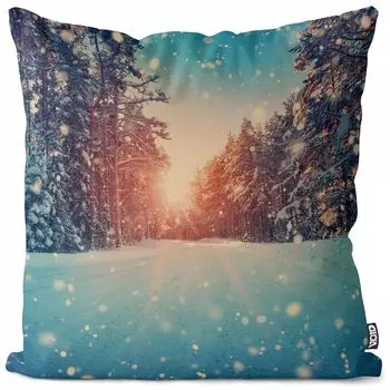 Чехол на подушку VOID Snow Road Forest Полиэстер Водонепроницаемая подушка для улицы и дома Размер: 60 x 60 см