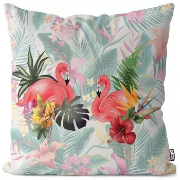 Чехол на подушку VOID Tropics Flamingos, полиэстер, водонепроницаемая подушка для улицы и дома. Размер: 60 x 60 см.