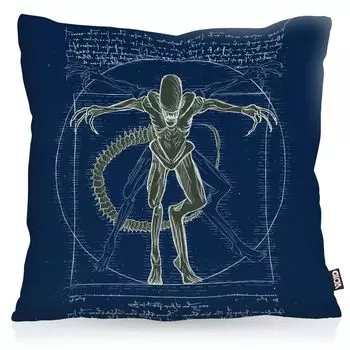 Чехол на подушку VOID Vitruvian Xenomorph, чехол для подушки из полиэстера, водонепроницаемый для улицы, Ripley Alien Monster, размер подушки: 80 x 80 см, цвет подушки: синий