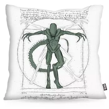 Чехол на подушку VOID Vitruvian Xenomorph, чехол для подушки из полиэстера, водонепроницаемый для улицы, Ripley Alien Monster, размер подушки: 60 x 60 см, цвет подушки: белый