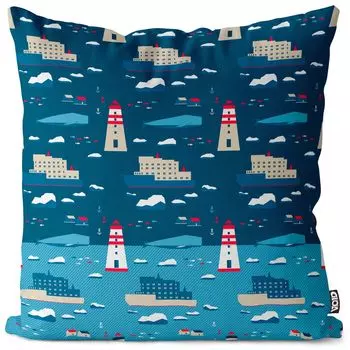 Чехол на подушку VOID Whales Lighthouse Sea, полиэстер, водонепроницаемая подушка для улицы и дома. Размер: 60 x 60 см.