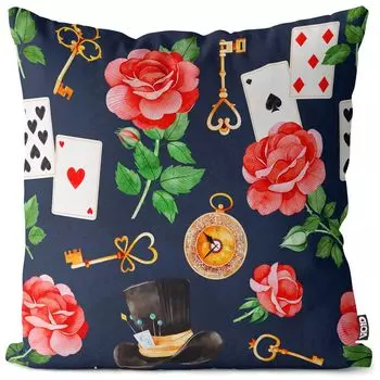 Чехол на подушку VOID Wonderland Maps Roses, полиэстер, водонепроницаемая подушка для улицы и дома. Размер: 60 x 60 см.