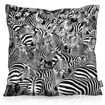 Чехол на подушку VOID Zebra Herd. Подушка под зебру для улицы и дома. Размер: 80 x 80 см.