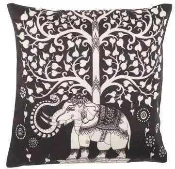 Чехол на подушку в этническом стиле, чехол на подушку в стиле бохо - Индия 6, черный, вискоза, хлопок, 40*40*0,5 см, декоративная подушка, декоративная подушка, диванная подушка Guru-Shop