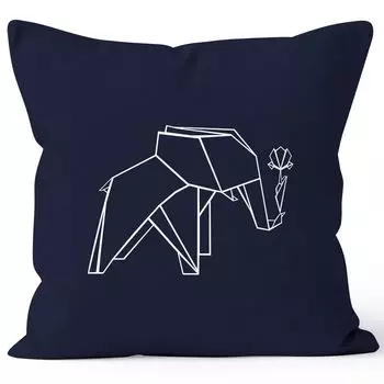 Чехол на подушку в подарок, оригами, слон с розой, чехол для подушки, декоративная подушка, хлопок MoonWorks, темно-синий, 40 см x 40 см
