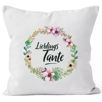 Чехол на подушку в подарок тете любимая тетя цветы бордюр цветок усы цветы хлопок MoonWorks белый 40см x 40см
