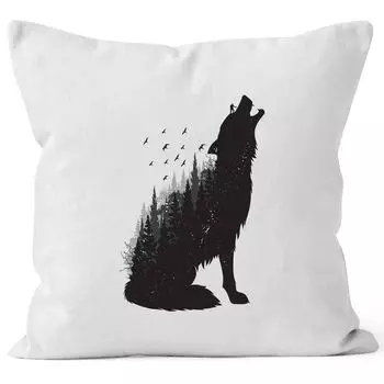 Чехол на подушку Wolf Wild Life, чехол на подушку декоративная подушка 40х40, хлопок MoonWorks белый 40см x 40см
