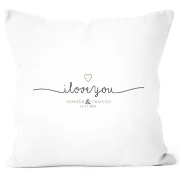 Чехол на подушку «Я люблю тебя» с вашим именем и датой Наволочка из хлопка персонализированные подарки Декоративная подушка SpecialMe белая униразмер