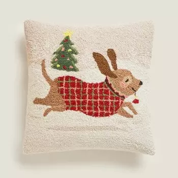 Чехол на подушку Zara Home Boucl Christmas Dog, коричневый