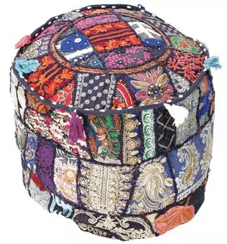 Чехол на пуф Раджастхан, Чехол на подушку сиденья Уникальный - черный, разноцветный, хлопок, 45*40*40 см, Декоративная подушка, Декоративная подушка, Диванная подушка Guru-Shop