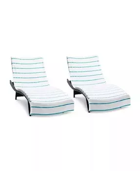 Чехол на шезлонг (2 шт. в упаковке, 30x85 дюймов), хлопковое махровое полотенце с карманом для использования в открытом бассейне или шезлонге, белое с цветными полосками Arkwright Home, синий