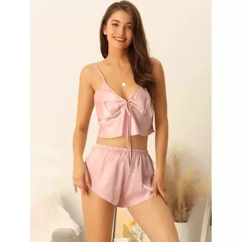 Cheibear Женская атласная одежда для сна 3 шт. Топы и шорты на бретельках с халатом Домашняя одежда Пижамный комплект cheibear, розовый