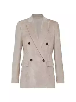 Чеканный вельветовый пиджак с монили Brunello Cucinelli, цвет warm beige
