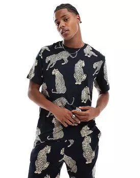 Chelsea Peers – темно-синяя пижама с леопардовым принтом, футболка и шорты