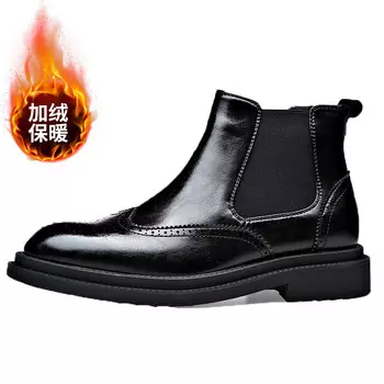 Челси Ботинки Мужские Weishibangwei, цвет Black Fleece-Lined