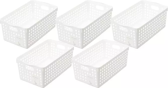 Chemical 96155 Корзина для хранения, корзина для хранения, широкая, набор из 5 шт., белая, сделано в Японии, 6,5 x 11,6 x 4,5 дюйма (16,6 x 29,3 x 11,5 см) Inomata, White