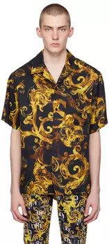 Черная акварельная рубашка от кутюр Versace Jeans Couture, цвет Black / Gold