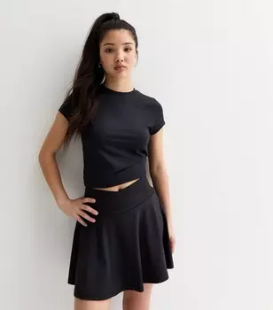 Черная эластичная футболка с круглым вырезом для девочек New Look, черный