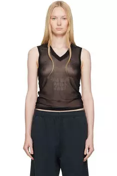 Черная эластичная майка из трикотажной сетки MM6 Maison Margiela