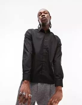 Черная элегантная рубашка узкого кроя с длинными рукавами Topman