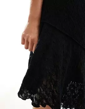 Черная асимметричная кружевная юбка миди New Look