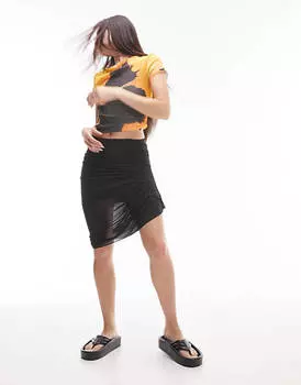 Черная асимметричная мини-юбка со сборками Topshop