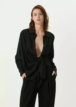 Черная асимметричная рубашка с драпировкой Jacquemus