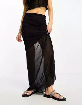 Черная асимметричная юбка макси из прозрачной сетки ASOS