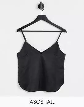 Черная атласная майка ASOS DESIGN Tall