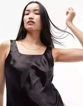 Черная атласная майка с квадратным вырезом Topshop