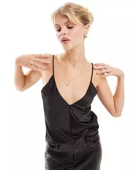 Черная атласная майка с v-образным вырезом ASOS DESIGN