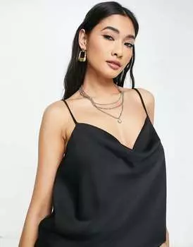 Черная атласная майка с воротником-хомутом River Island