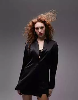 Черная атласная рубашка оверсайз Topshop