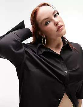 Черная атласная рубашка оверсайз Topshop Curve