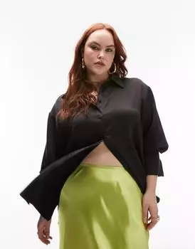 Черная атласная рубашка оверсайз Topshop Curve