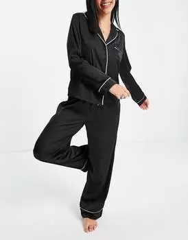Черная атласная рубашка с длинным рукавом и брюки ASOS DESIGN
