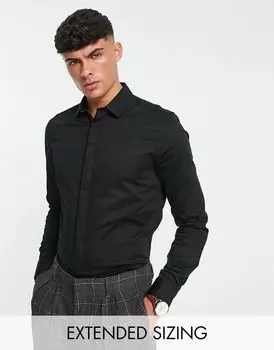 Черная атласная рубашка узкого кроя ASOS DESIGN Premium