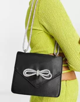 Черная атласная сумка-конверт ASOS DESIGN с бантом из страз ASOS DESIGN
