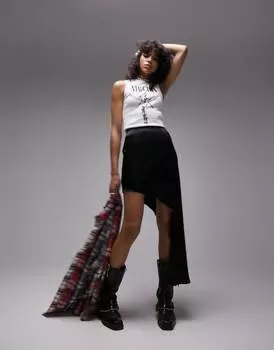 Черная атласная юбка асимметричного кроя с драпировкой Topshop