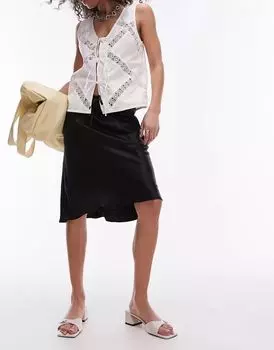 Черная атласная юбка длины Topshop 90-х годов