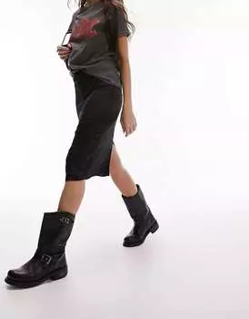 Черная атласная юбка-карандаш с завышенной талией Topshop