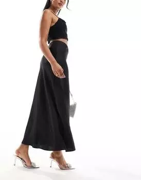 Черная атласная юбка макси асимметричного кроя ASOS