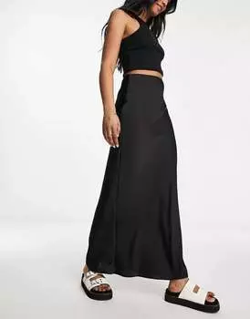 Черная атласная юбка макси асимметричного кроя ASOS