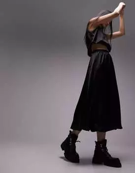 Черная атласная юбка макси с пышными формами Topshop